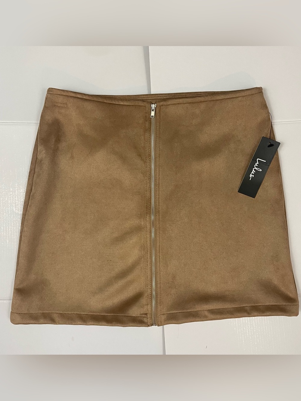Lulu's Tan Faux Suede Front-Zip Mini Skirt NWT SIZE L